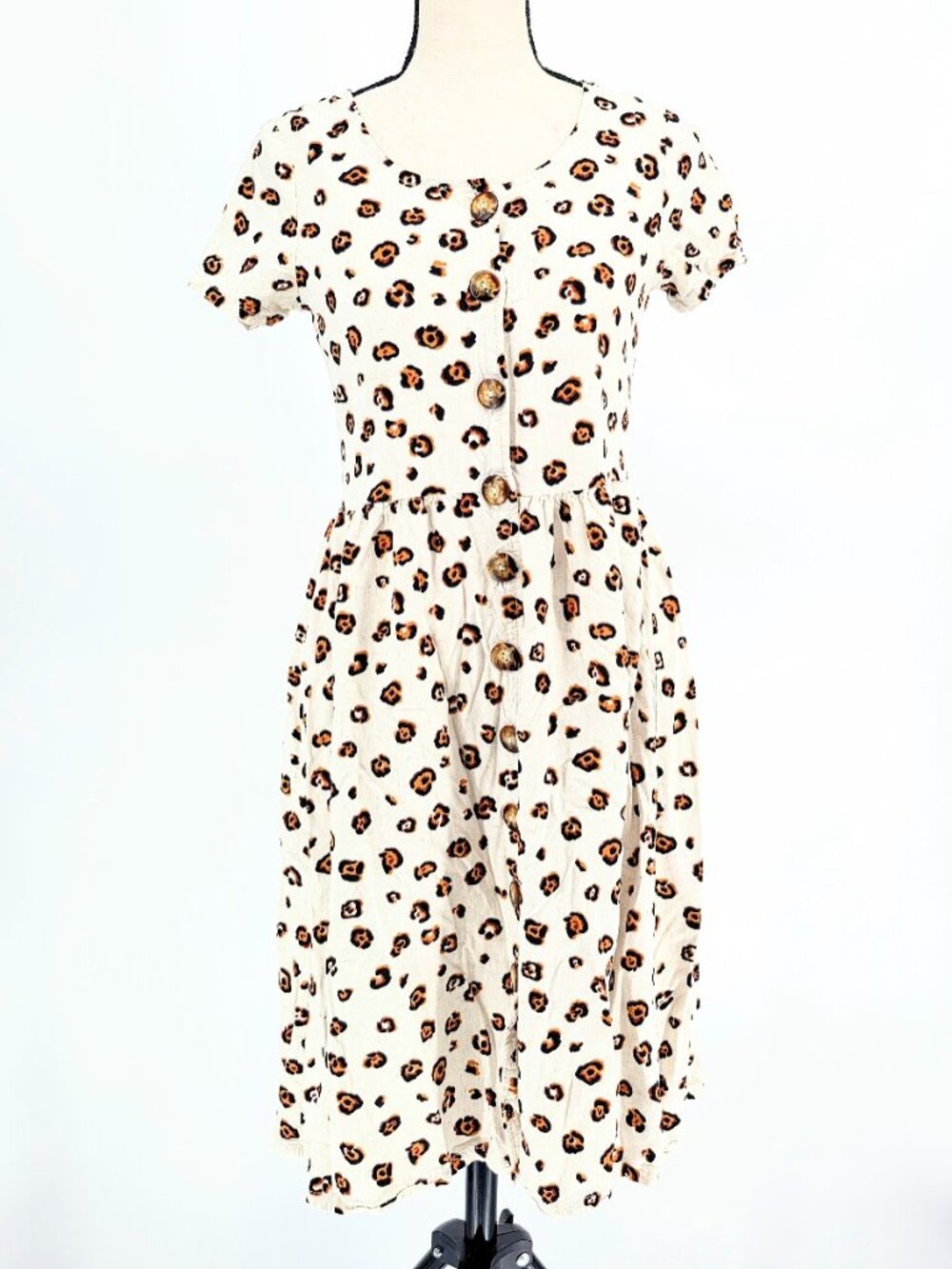 Vintage Jody California Leopard Print Button Front Midi Dress Size XS